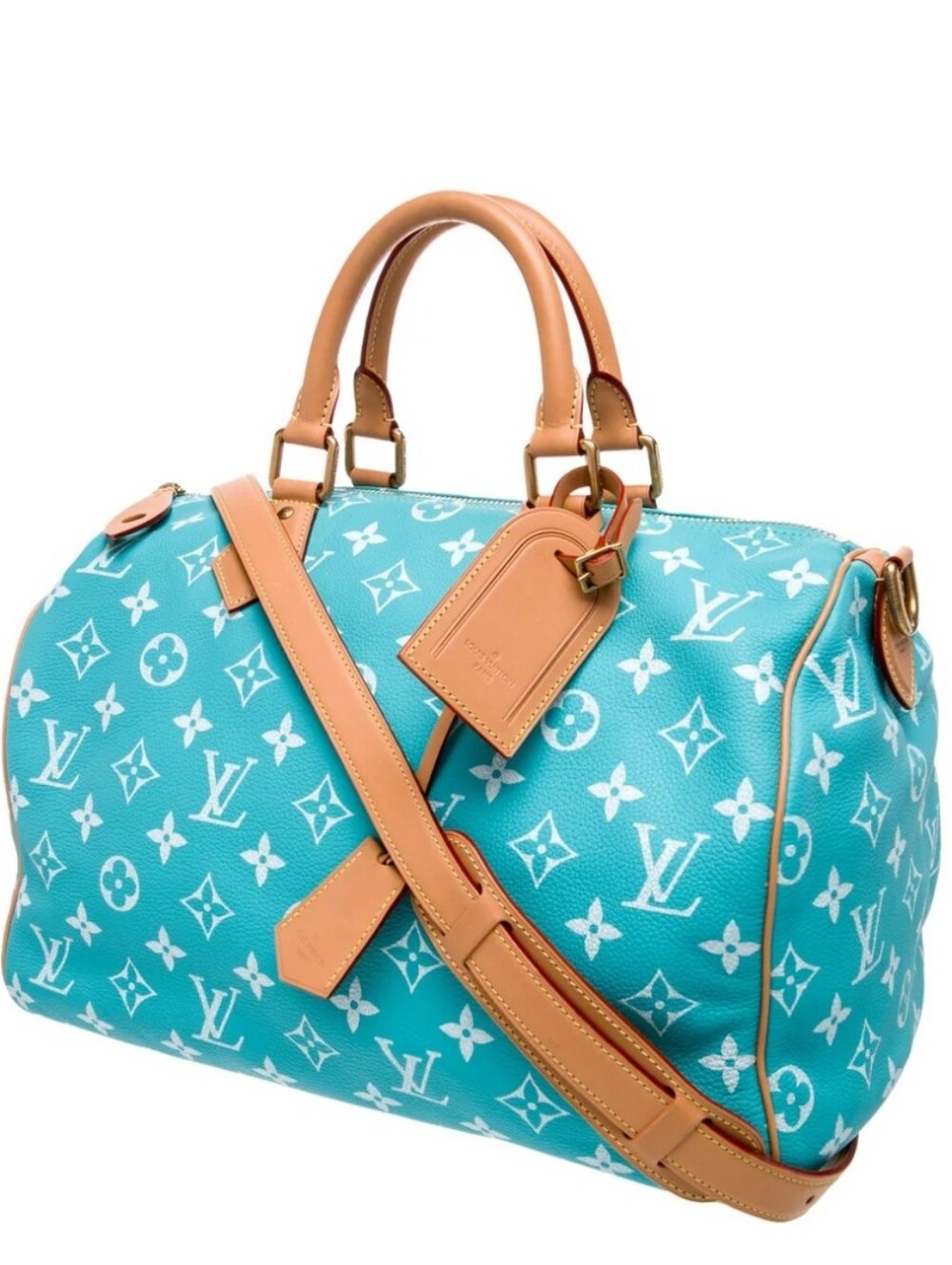 🌍Rare Turquoise/Caramel Barrel 35" Travel Tote - Picture 2 of 15